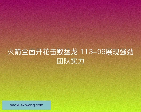 火箭全面开花击败猛龙 113-99展现强劲团队实力